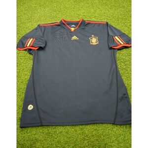 Adidas Spain National Football Team Away Shirt Mens Large‎ Black 3-Stripe V-Neck